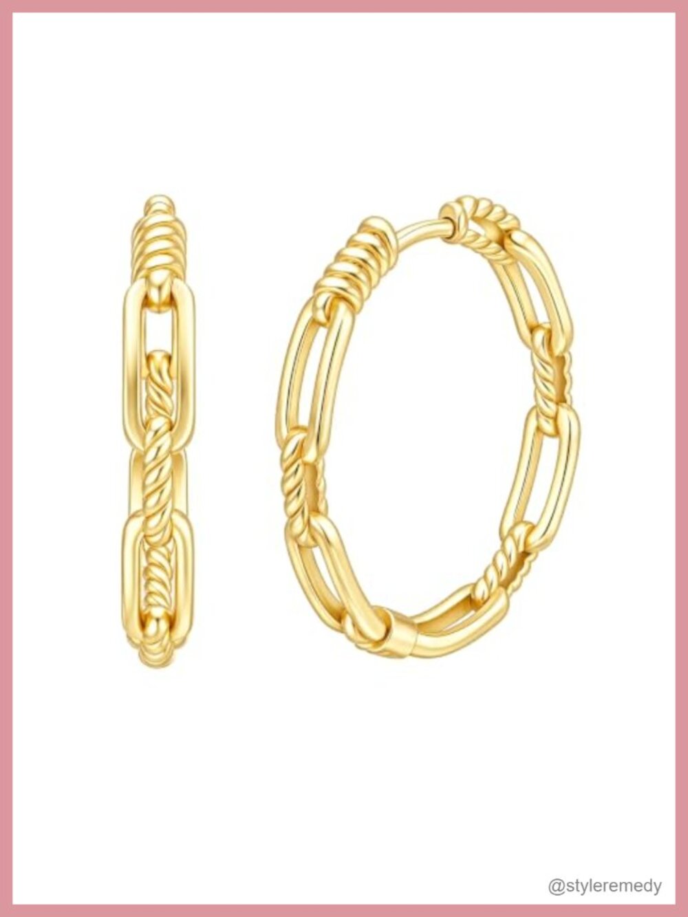 14K Gold Hoop Earrings Chain Link Twisted Rope, Hypoallergenic